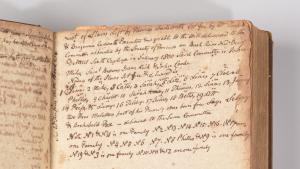Yellowed page from old book with handwritten text that reads &amp;quot;List of Slaves Left by Thomas Wadsworth set free by Wm Turpin&amp;quot; followed by a list of names for persons emancipated.