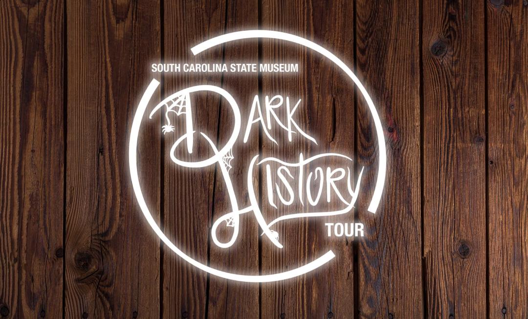 Round logo that reads Dark History History Tours in light text on a dark brown background