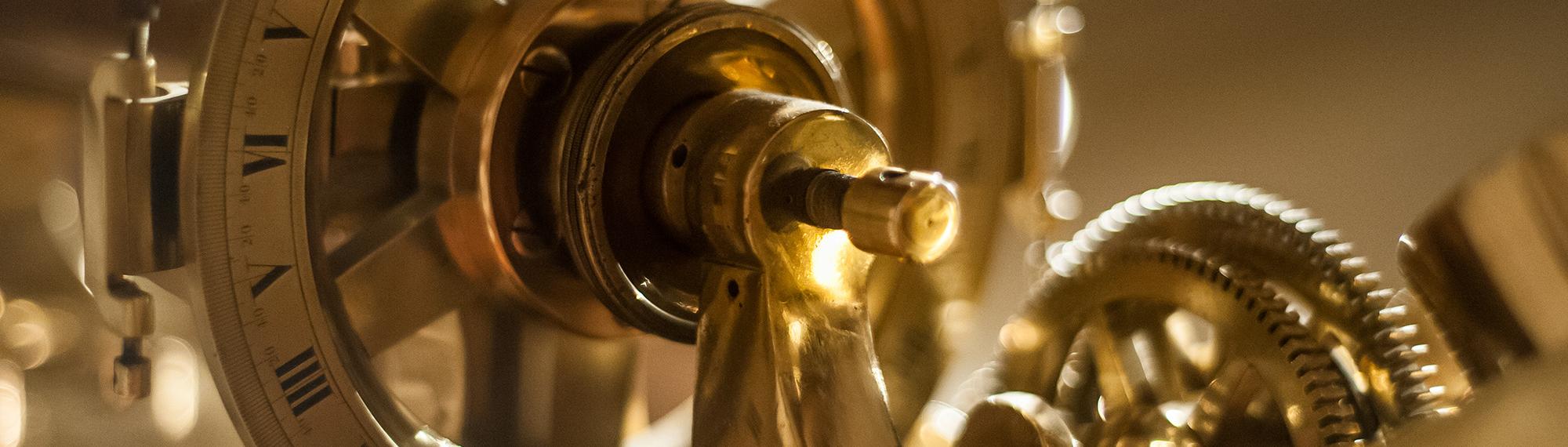 Detail Shot of Antique Instrument in the Arial Collection with brass circular fittings and gears