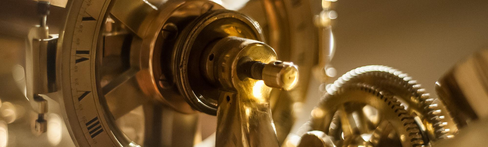 Detail Shot of Antique Instrument in the Arial Collection with brass circular fittings and gears