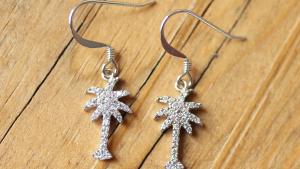Palmetto Tree Silver and Diamonte Earrings