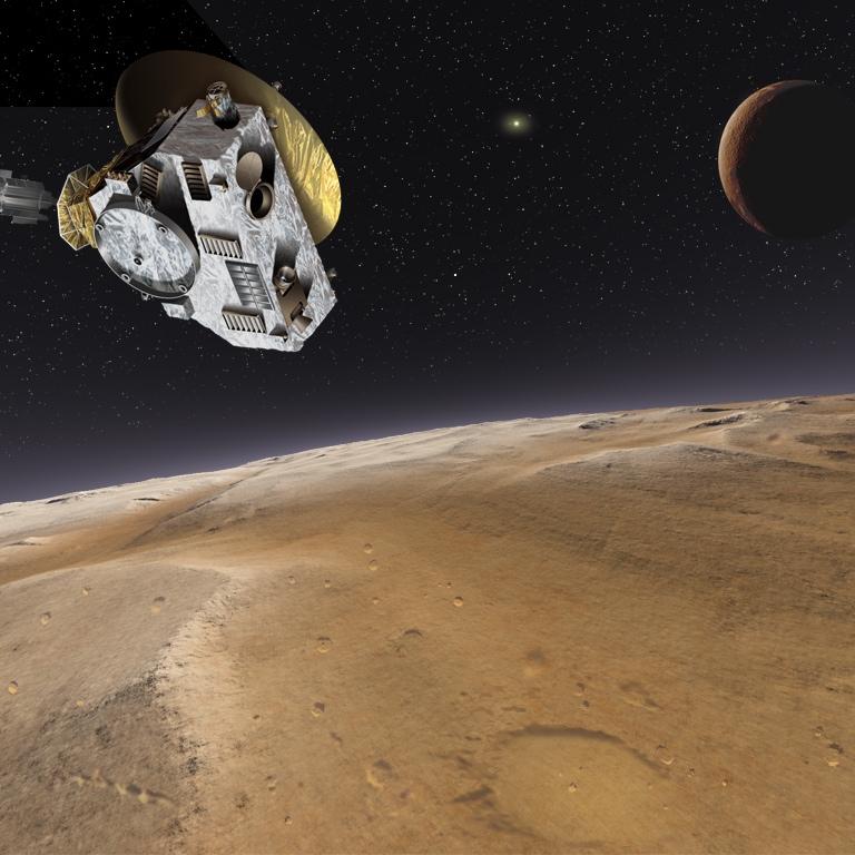 Rendering of New Horizons flyby of Pluto