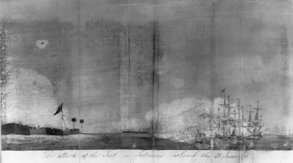 Painting of the attack on the fort on Sulivan’s Island
